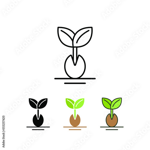 Seedling, germination, growing tree, plant growing for farming, gardening, agriculture, ecological and environmental concept. Growing seed icon. Vector illustration. Design on white background. EPS 10