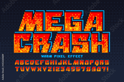 Pixel vector alphabet design, stylized like in 8-bit games.