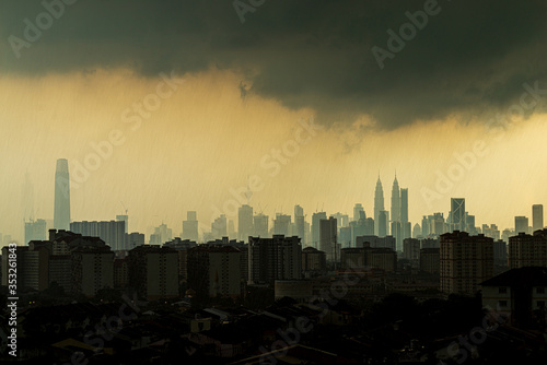 View of rainy day over down town Kuala Lumpur  Malaysia.