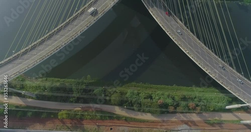 Estaiada's bridge aerial view. São Paulo, Brazil. Business center. Financial Center. Great landscape. Famous cable-stayed bridge of Sao Paulo. Landmark of the city.
 photo