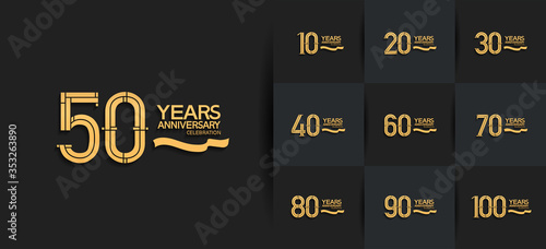 Anniversary logotype set with golden color. vector design for celebration purpose, greeting, invitation card premium edition.	