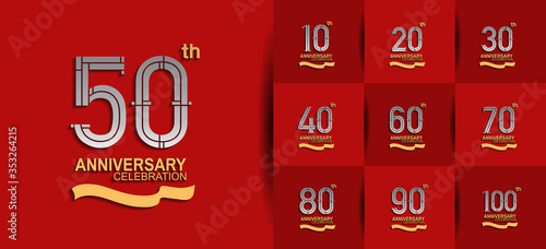 Anniversary logotype set with golden and silver color. vector design for celebration purpose, greeting, invitation card premium edition.	