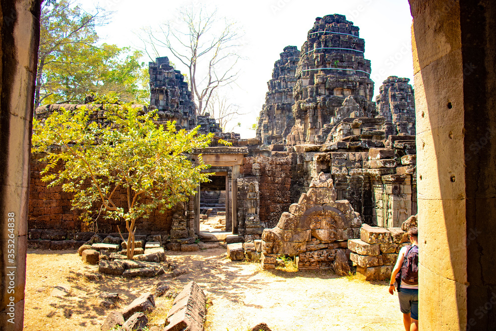 Naklejka premium A beautiful view of Angkor Wat temple at Siem Reap, Cambodia.