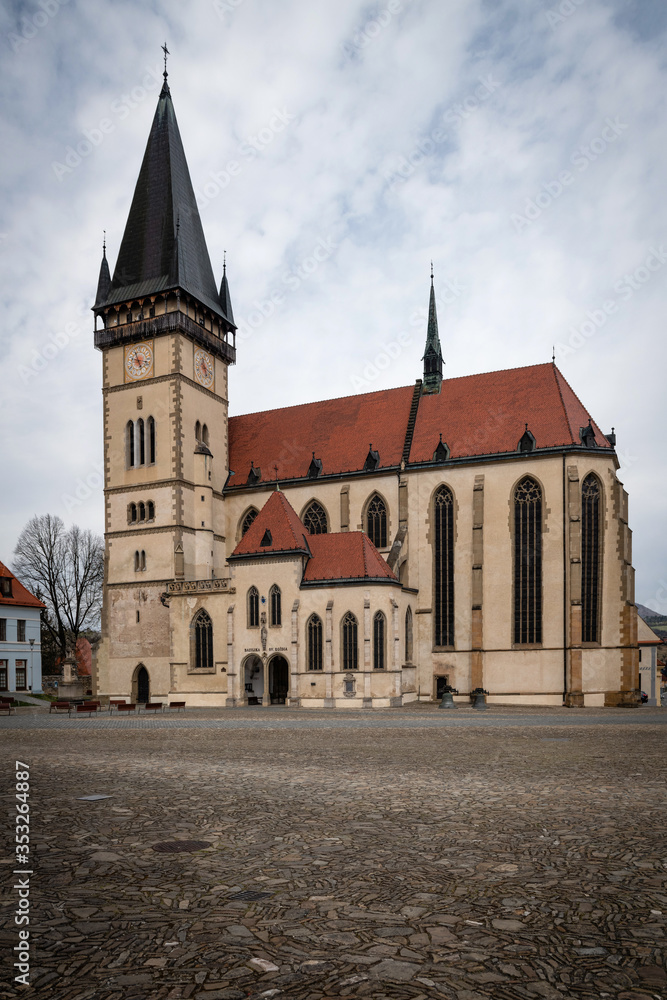 St. Aegidius Basilica in the center of the main square of Bardejov, Slovakia. The town Bardejov is UNESCO World Heritage Site