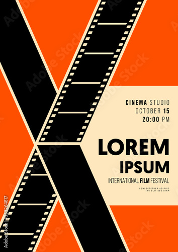 Movie and film poster design template background modern vintage style with filmstrip