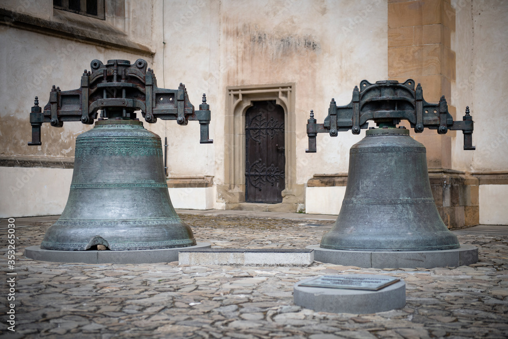Obraz premium Church bells outside Basilica of St. Egidius in Bardejov, Slovakia