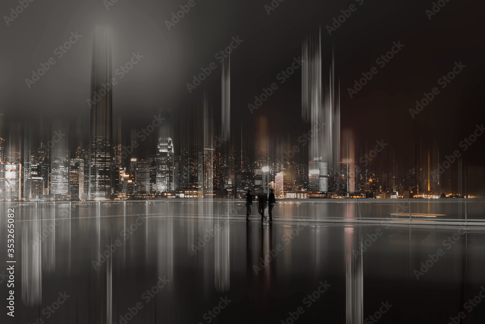 Abstract and horizontal Motion Hong Kong City Night;