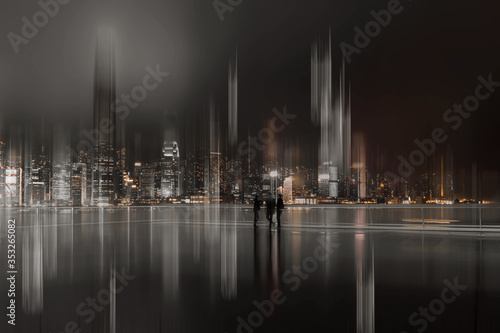 Abstract and horizontal Motion Hong Kong City Night;