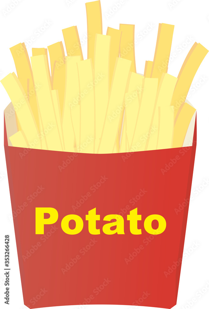 Fried potatoes in the red paper pack on the white background. Fried potatoes in the red paper pack on the white background.