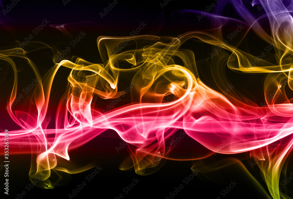 Fototapeta premium Abstract colorful smoke on black background, fire design