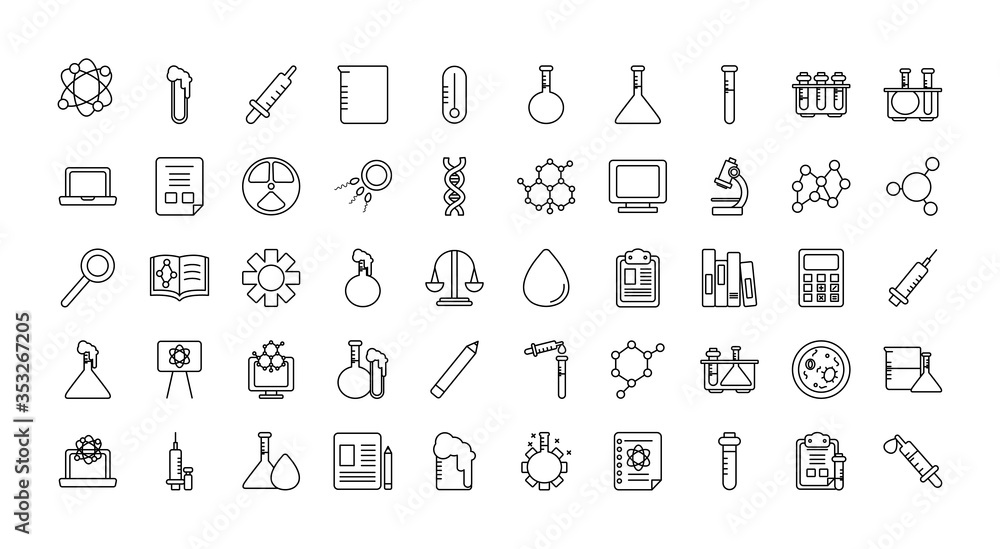 chemical and biochemistry icon set, line style