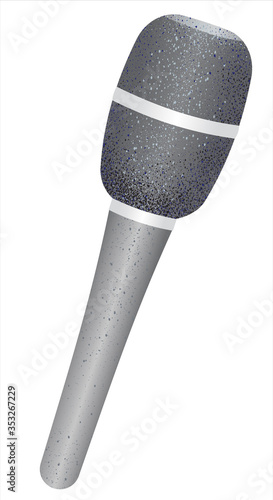 Classic grey black microphone isolated on white background. Flat cartoon style vector illustration. Am object for karaoke party or concert poster website social media design.