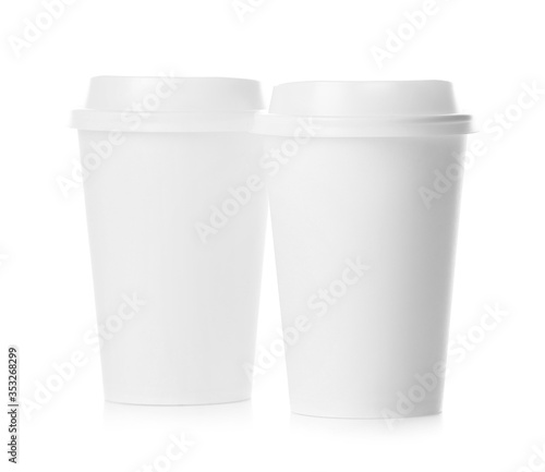 Takeaway cups for drink on white background