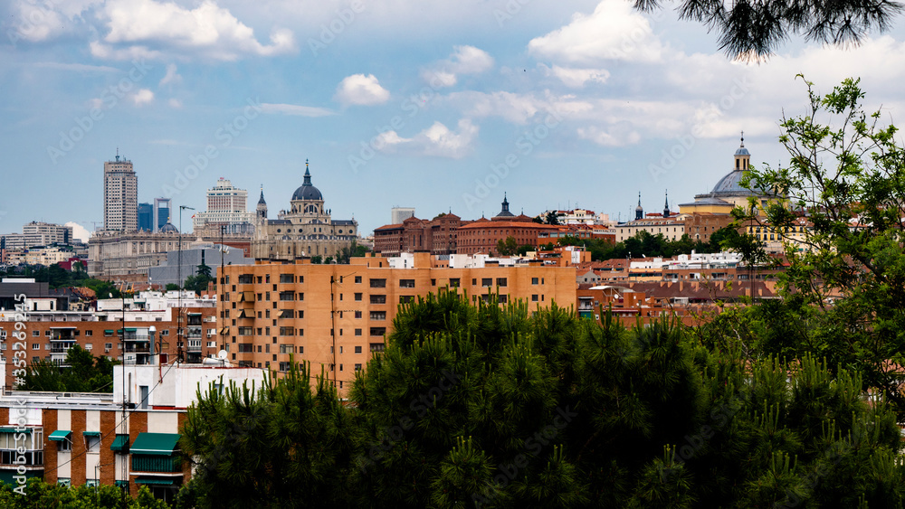 different shots of the rooftops and skiline of Madrid