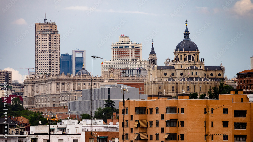 different shots of the rooftops and skiline of Madrid