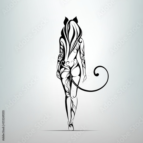 Vector silhouette of girl cat