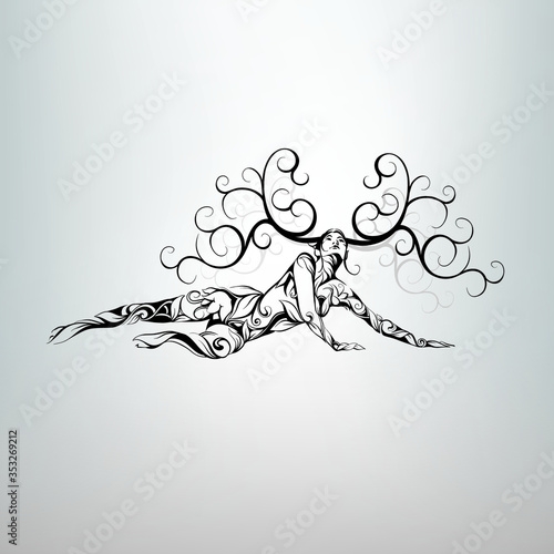 Vector silhouette of a girl with deer antlers