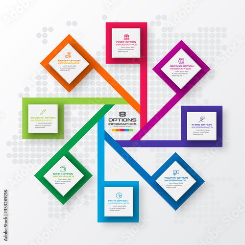 Business infographics template 8 steps with square,Element for design invitations,Vector illustration.