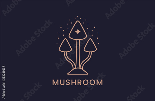 Mushroom logo farm organic design. Fungi medicine agriculture symbol design.