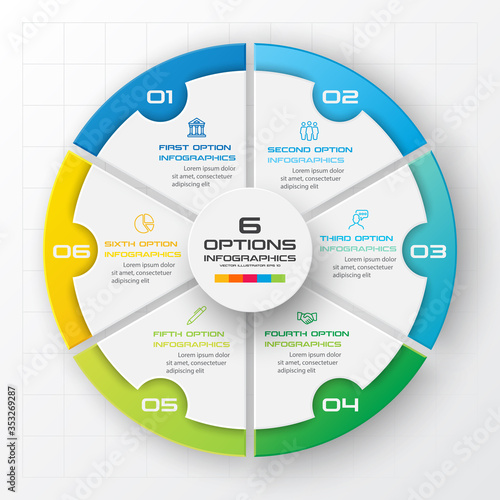 Circle chart infographic template with 6 options,Vector illustration.