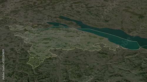 Thurgau, canton with its capital, zoomed and extruded on the satellite map of Switzerland in the conformal Stereographic projection. Animation 3D photo