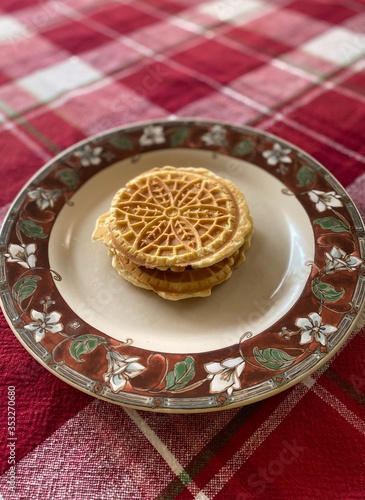 Stack of traditional pizzelle cookies