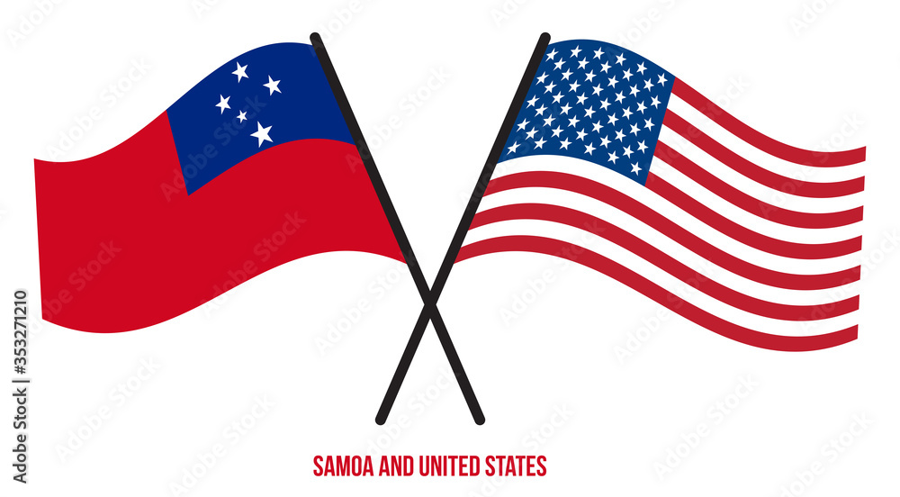 Samoa and United States Flags Crossed And Waving Flat Style. Official Proportion. Correct Colors Samoa and United States Flags Crossed And Waving Flat Style. Official Proportion. Correct Colors