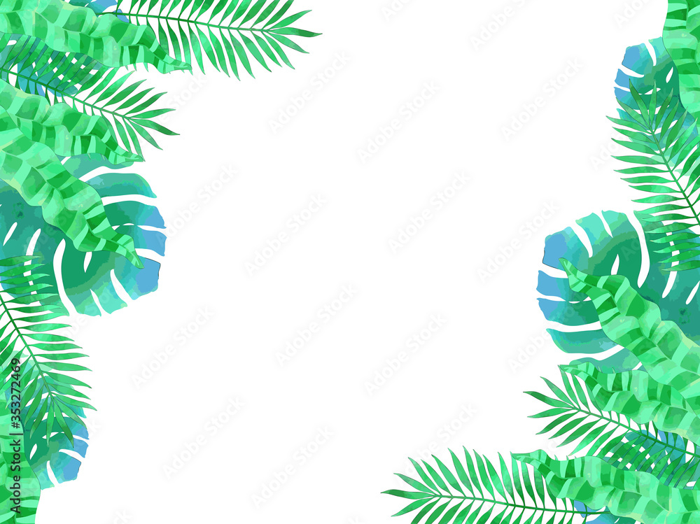 夏の植物のイラスト背景素材、水彩風