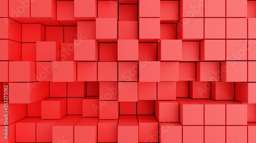 Abstract 3d background of red cubes for copy space background., 3D Rendering