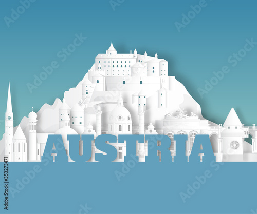 Austria Landmark Global Travel And Journey paper background. Vector Design Template.used for your advertisement  book  banner  template  travel business or presentation.