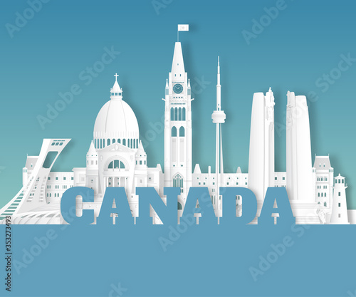 Canada Landmark Global Travel And Journey paper background. Vector Design Template.used for your advertisement, book, banner, template, travel business or presentation.