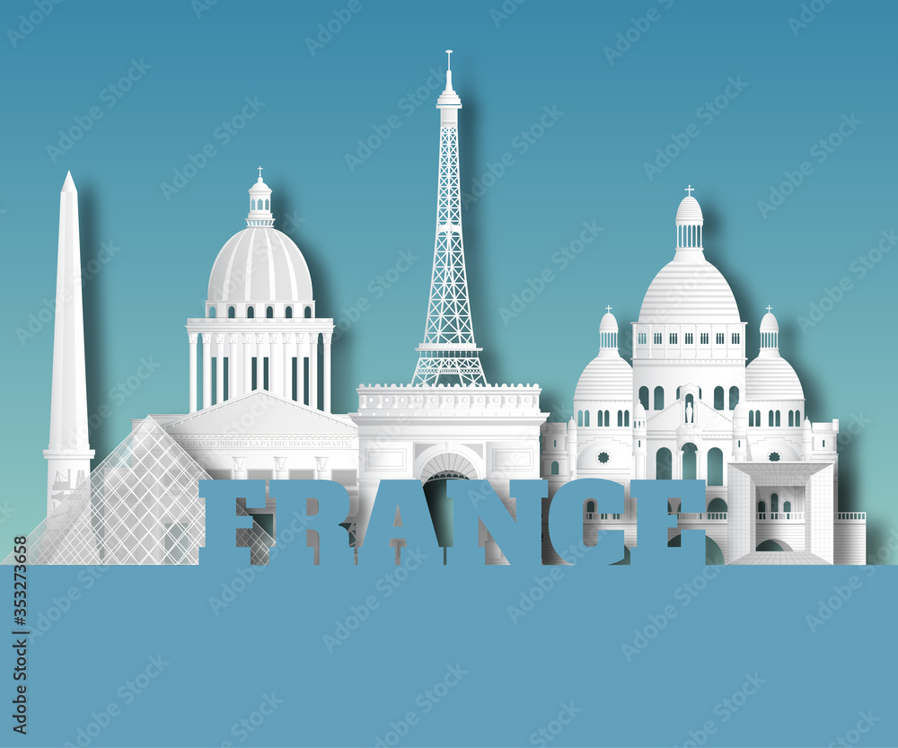 France Landmark Global Travel And Journey paper background. Vector Design Template.used for your advertisement, book, banner, template, travel business or presentation.