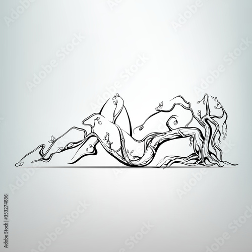 Vector silhouette of the girl in the form of a tree