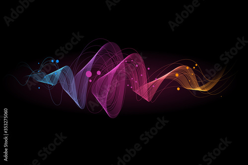 Abstract colorful swirl background with flowing lines on black