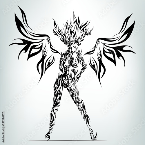 Silhouette of the girl from fire. Vector illustration