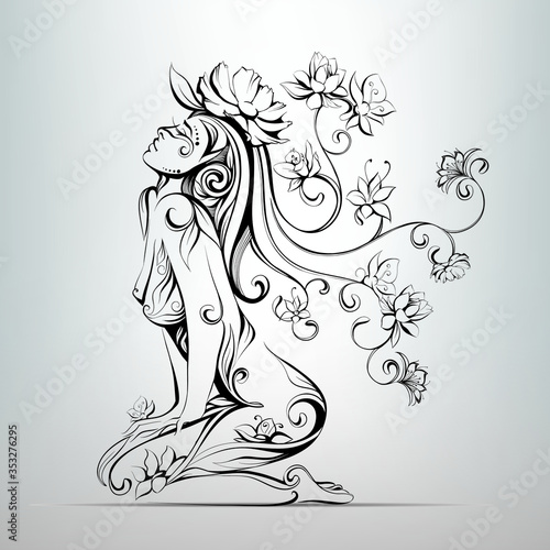 The girl with hair from flowers