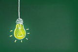 Light bulb drawing as symbol of idea on green chalkboard