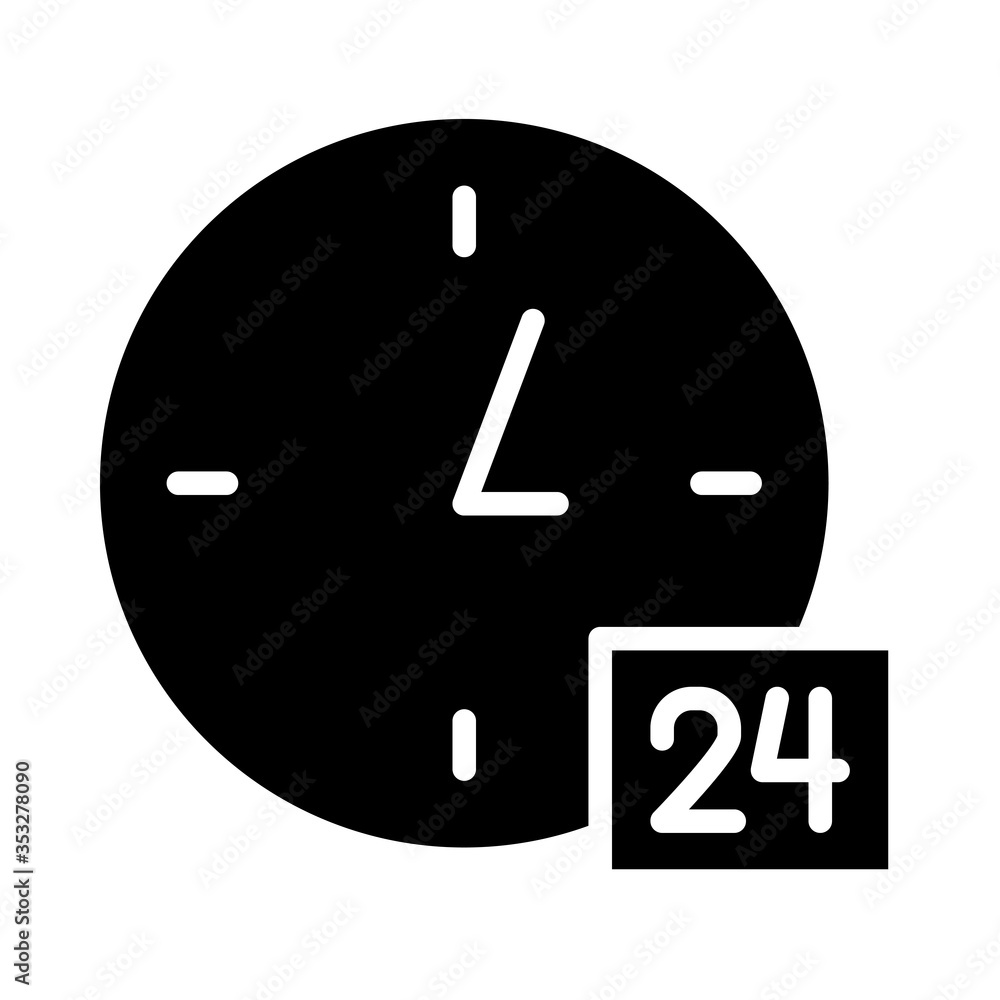 24 hours symbol, clock icon, silhouette style 24 hours symbol, clock icon, silhouette style