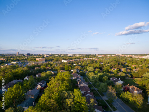 Late afternoon aerial photograph of the Hunting Hills Woods neighborhood in Rockville, Montgomery County, Maryland photo