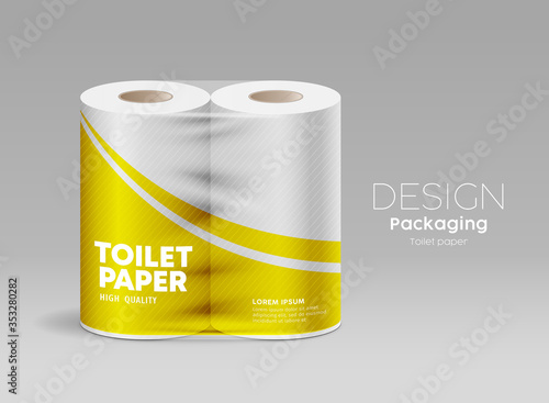 Vector Toilet paper plastic packaging roll template yellow design on gray background, illustration