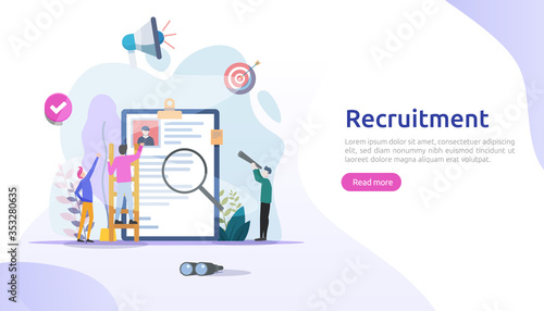 Job hiring and online recruitment concept with tiny people character. agency interview. select a resume process. template for web landing page, banner, presentation, social media. Vector illustration.