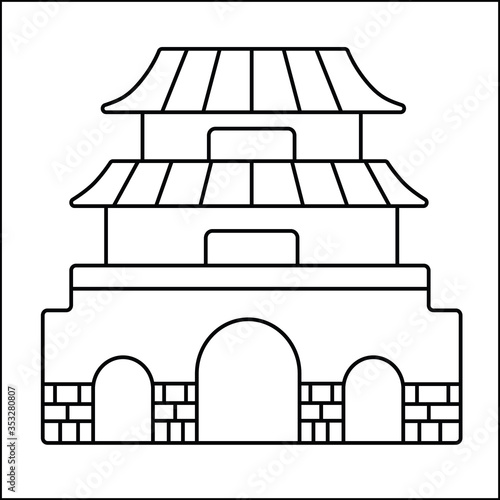 Asian imperial city gate line icon vector illustration