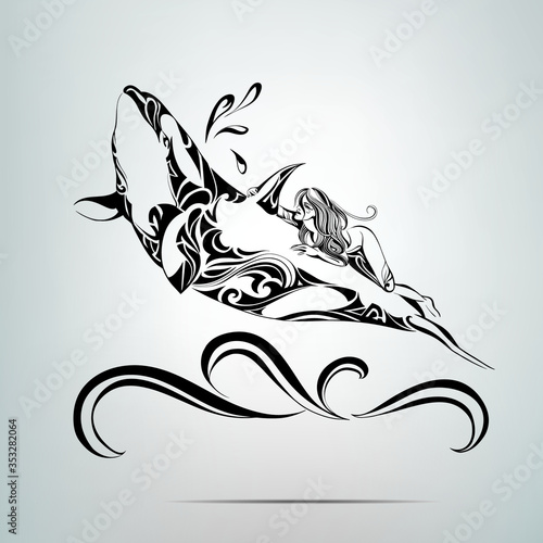 Astride a killer whale. Vector illustration