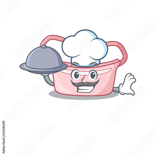 mascot design of women waist bag chef serving food on tray © kongvector
