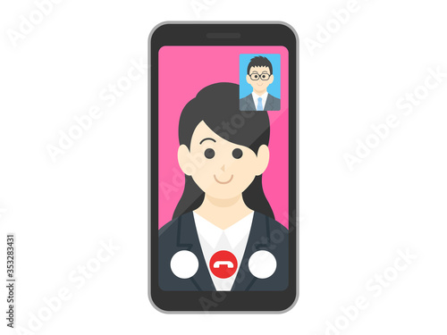 テレビ電話をするビジネスウーマンのイラスト