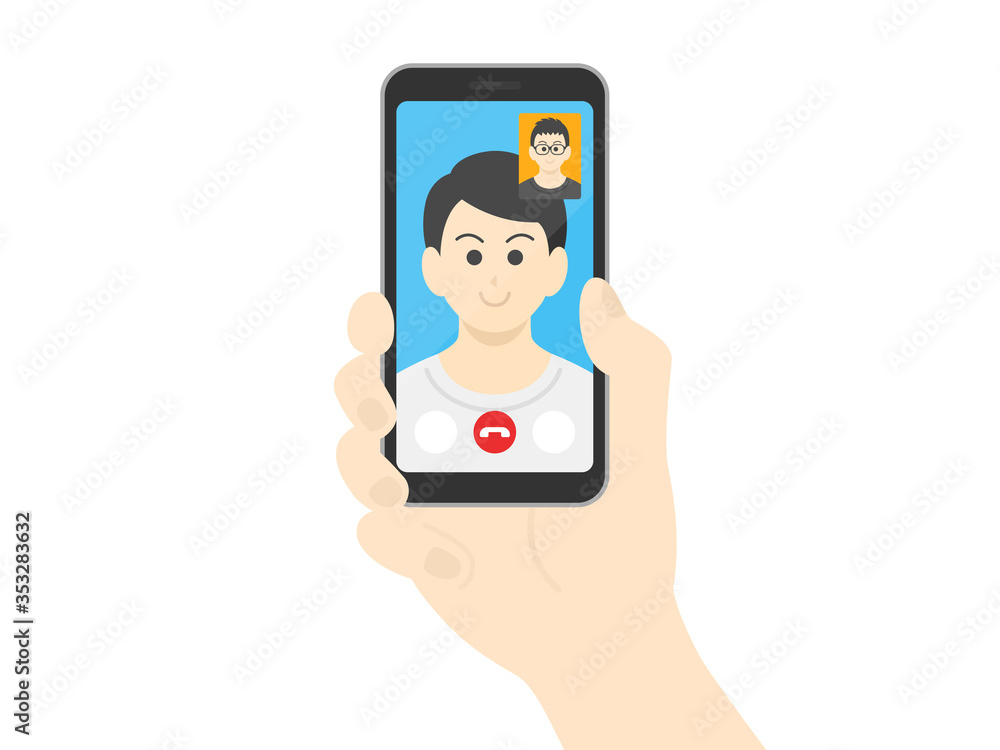 テレビ電話をする男性のイラスト テレビ電話をする男性のイラスト