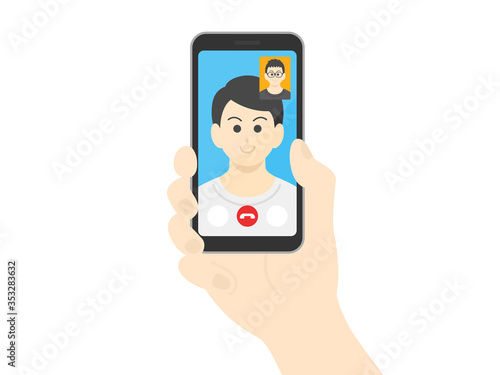 テレビ電話をする男性のイラスト