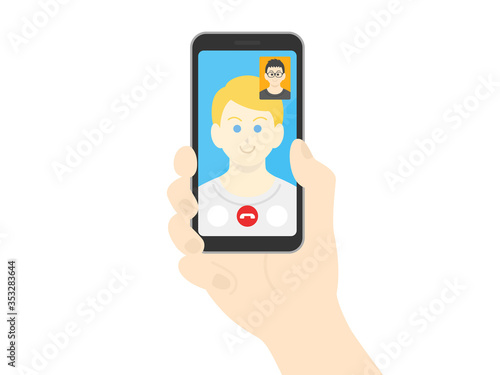 テレビ電話をする白人男性のイラスト