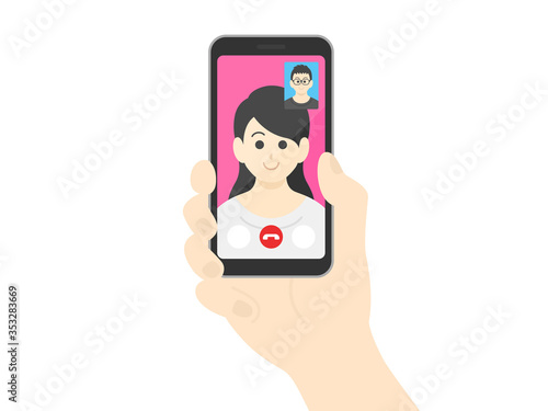 テレビ電話をする女性のイラスト