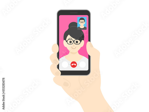 テレビ電話をする女性のイラスト